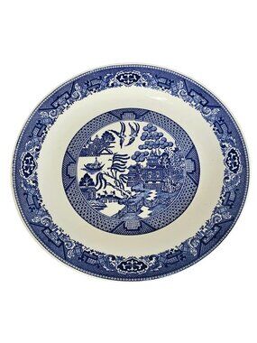 Royal USA Blue Willow Platter 12" cake plate Ironstone transferware birds Chinoi